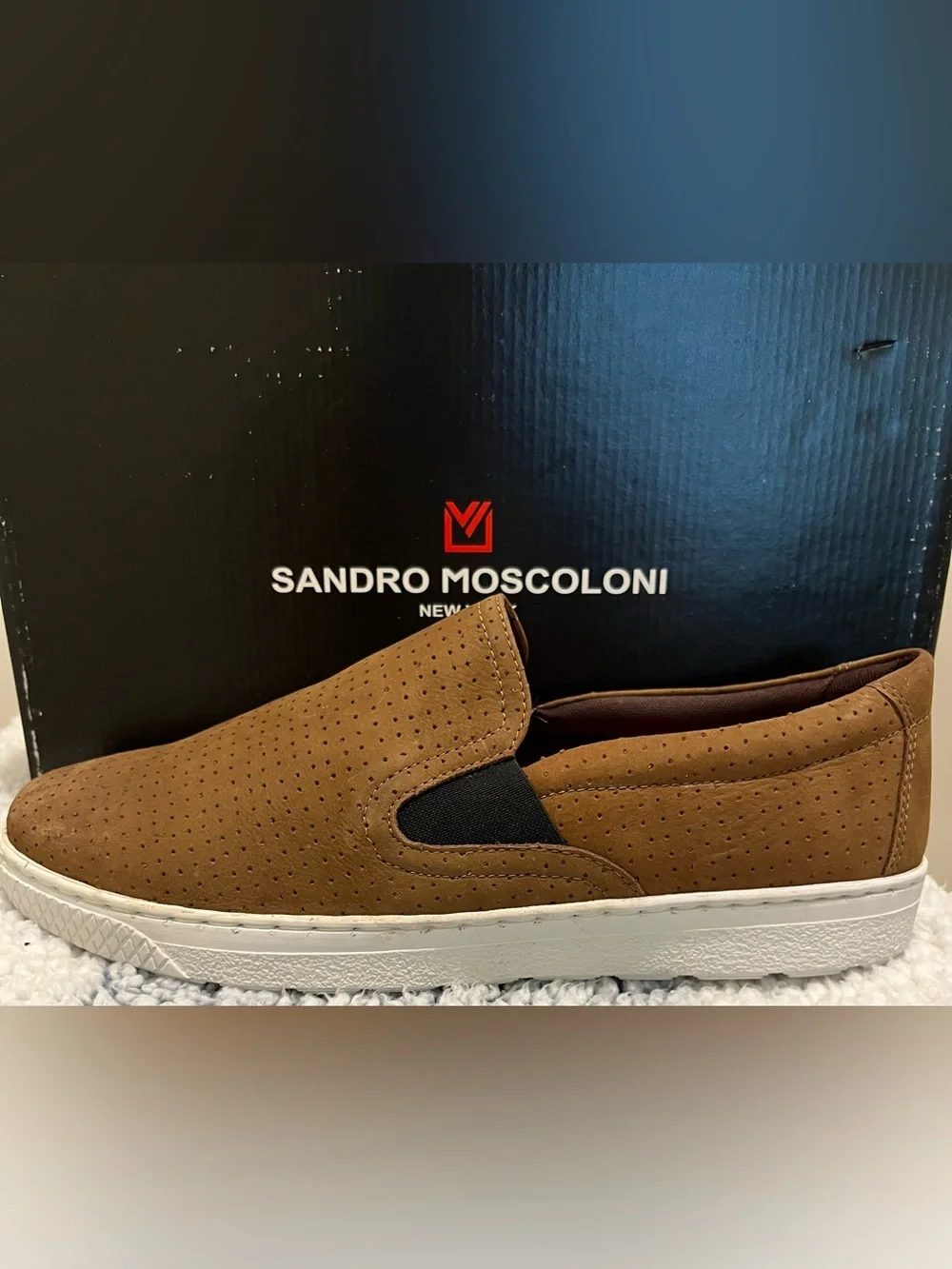 Sandro Moscoloni Brown Suede Slip-On Loafers with Red Insole